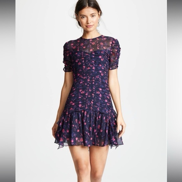 Tanya Taylor Falling Floral Carti silk ruffle boho mini Dress Size 8 - Picture 12 of 16